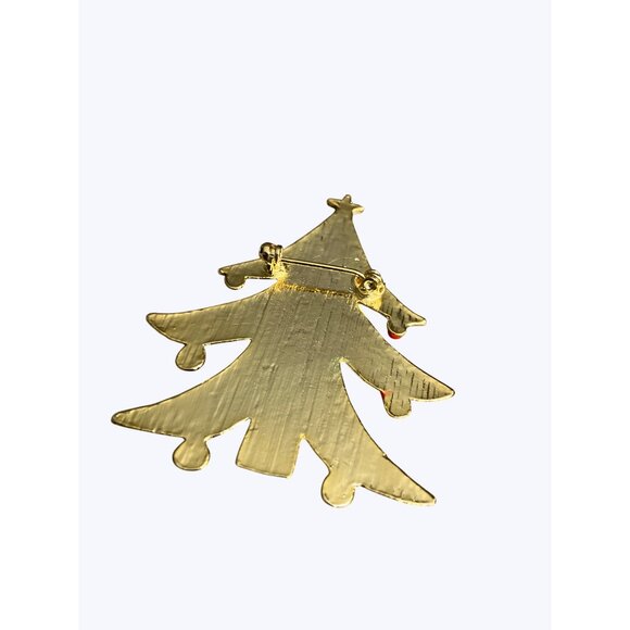 Vintage Christmas Tree Enamel Brooch Pin With Red & White Accents - Picture 8 of 8